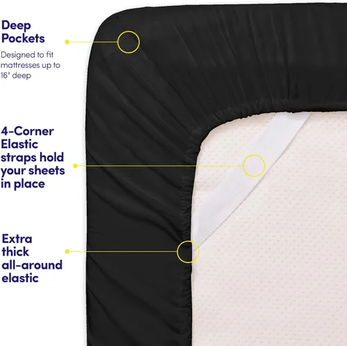 Miniatura 277 de 1500 Supreme Collection - Juego de sábanas y fundas de almohada para colchón, extrasuaves, correas elásticas en las esquinas, sábanas de bolsillo