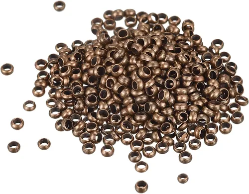 Miniatura 22 de uxcell 1000 cuentas redondas de engarzado, cuentas espaciadoras de extremo de crimpado de 0.079 pulgadas, pequeños topes para hacer pulseras y Oro