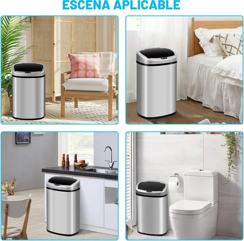 Miniatura 9 de Basurero de cocina Cubo de basura de acero inoxidable de 13 galones Cubo de basura sin contacto de 50 litros con tapa Cubo de basura