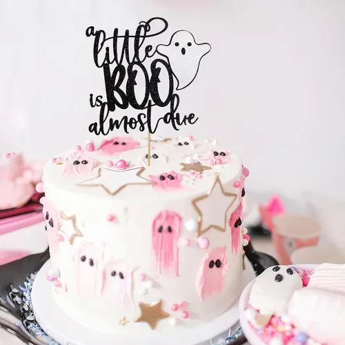 Miniatura 3 de Our Little Boo is Almost Due Cake Topper - Decoración de Halloween y otoño para baby shower, juego de pancartas y pancartas