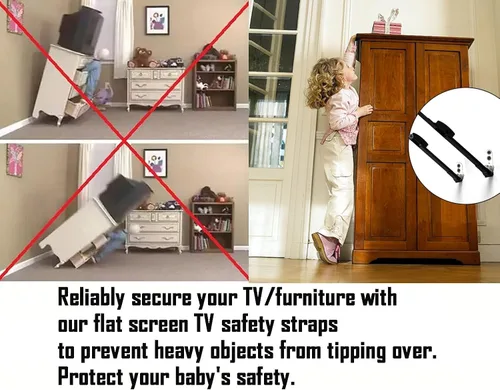 Miniatura 2 de Correas de TV ajustables antipuntas, seguridad para pantalla plana, anclaje de metal de doble cable resistente para protección de bebés y mascotas