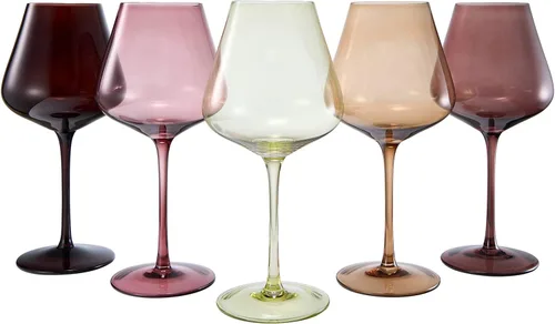 Miniatura 13 de Khen Flower Blooms - Juego de 5 copas de vino de cristal de colores, vasos grandes de 20 onzas, vasos altos de estilo italiano para vino tinto