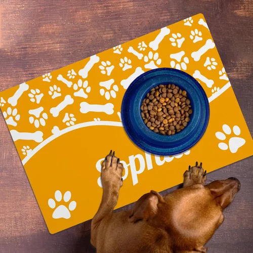 Miniatura 3 de Alfombrillas personalizadas de piel sintética para comida y agua, antideslizante e impermeable para nombre/foto, tapete personalizado