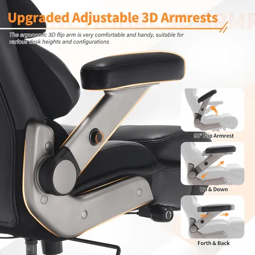 Miniatura 4 de VUZI Silla de oficina grande y alta de 700 libras - Silla grande de computadora con soporte lumbar ajustable, brazos plegables 3D, ruedas