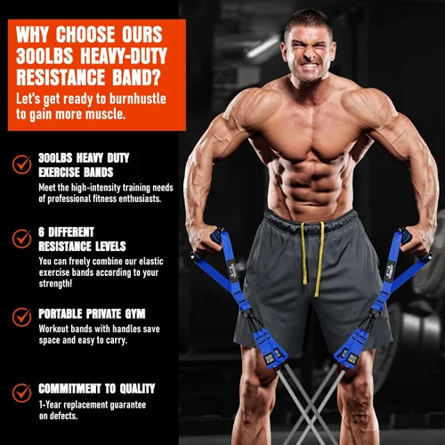 Miniatura 6 de Bandas de resistencia pesada para entrenamiento, bandas de ejercicio de 300 libras con asas, bandas de entrenamiento para hombres, juego de bandas