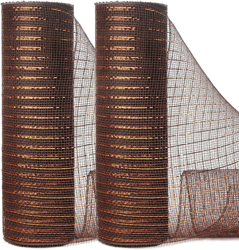Miniatura 25 de Ribbli 2 rollos de cinta de malla roja, 10 pulgadas x 30 pies (10 yardas) cada rollo, rojo metálico con lámina ancha roja, uso para coronas