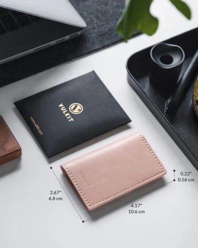 Miniatura 2 de VULKIT - Porta tarjetas de visita de cuero, organizador delgado de 2 lados para tarjetas de nombre de negocios para hombres o mujeres, Rosa