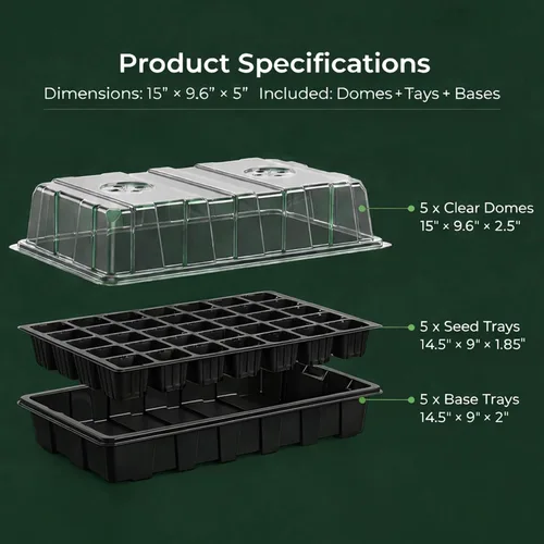 Miniatura 2 de Gardzen Juego de 5 bandejas de inicio de semillas, bandejas duraderas para germinación de plantas con cúpulas y bases ventiladas de humedad, ideal