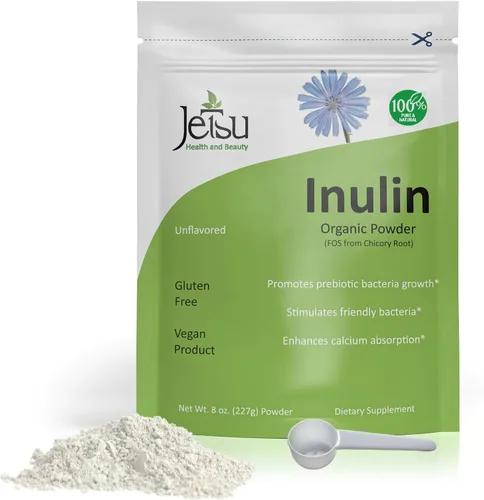 Jetsu Polvo de inulina orgánica raíz de achicoria (FOS) - Fibra de inulina soluble prebiótica apoyo intestinal, mejora la absorción de calcio,
