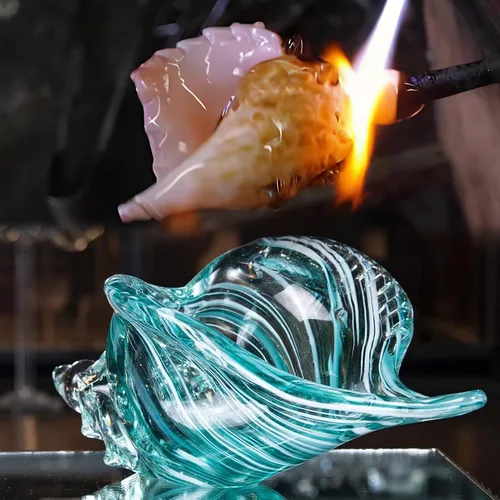 Miniatura 6 de QFkris 9.9" Figura de Caracola de Concha de Cristal Soplado a Mano para Decoración del Hogar Arte de Concha de Cristal Escultura