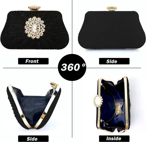 Miniatura 2 de Buric - Bolso de mano con purpurina para mujer, con diamantes plisados, para novia, boda, fiesta, con bolsa de diamantes de imitación