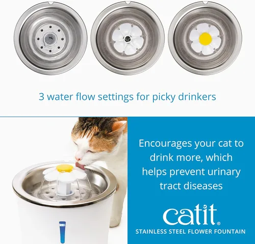 Miniatura 3 de Catit Fuente de flores LED con filtro de triple acción, fuente de agua potable para gatos, 3 L