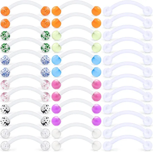 Miniatura 8 de 16G - Piercing de plástico transparente para cejas, ojos de serpiente, lengua, acrílico, bioflex, cartílago, hélix, tragus, pezón, vientre, labio