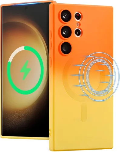 Miniatura 8 de UEEBAI Funda magnética para Samsung Galaxy S22 Ultra 5G, lujosa funda de color neón degradado compatible con funda de cargador MagSafe con protector