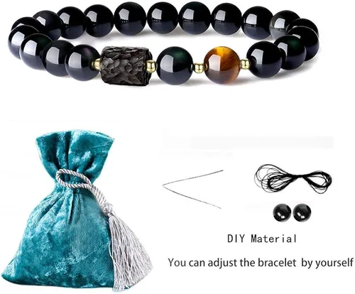 Miniatura 6 de L&C Feng Shui - Pulsera de riqueza de obsidiana negra Pulseras de cristal de obsidiana para mujeres y hombres, 0.315in, 0.394in, alivio natural