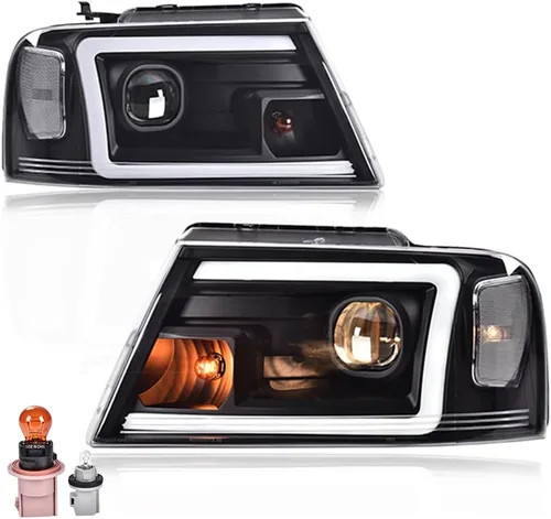 Miniatura 8 de G-PLUS Faros delanteros compatibles con Ford F150 2004-2008/Lincoln Mark LT 2006-2008, lente transparente, carcasa negra, reflector ámbar, faros