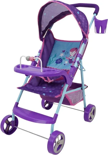 509 Tripulación: Cochecito de muñeca sirena – Juego de simulación para niños, toldo y portavasos, fácil de plegar almacenamiento y viajes, se adapta
