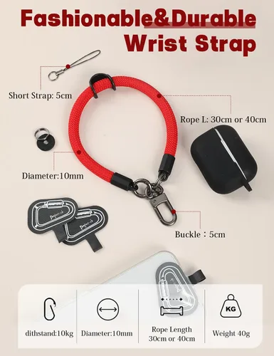 Miniatura 3 de Correa de teléfono para mano/muñeca, Parche de cordón para teléfono ×2, Soporte para funda de teléfono celular, Correa de muñeca para llaves, Rojo