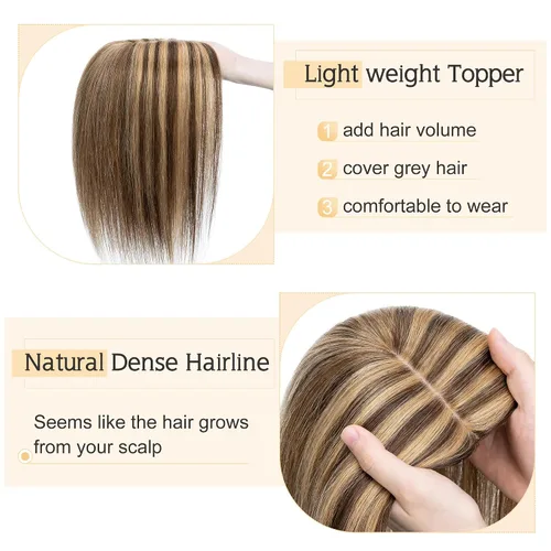 Miniatura 3 de SEGO Toppers de cabello humano para mujeres con cabello adelgazante, base de seda de 7 * 13CM (2.8 x 5.1 in), 100% cabello humano real, postizos