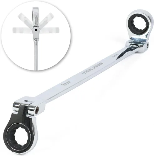 ABN Cabezal flexible extralargo métrico de 12 puntas y doble caja Llave de trinquete