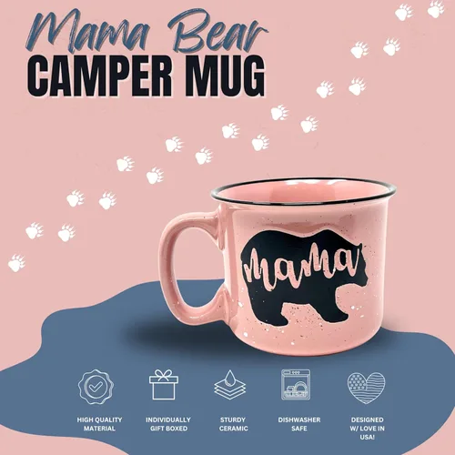 Miniatura 2 de Taza de café de cerámica Mama Bear para mamá, esposa, mujeres – Taza de cerámica coral única – Regalos divertidos para ella en el Día de la Madre