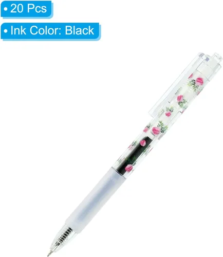 Miniatura 3 de PATIKIL Bolígrafos de gel negro, 20 varillas de flor transparente de punta fina con agarre suave negro, bola de rodillo de 0.020 in, bolígrafos