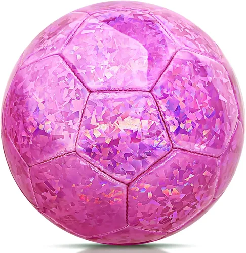 Balón de fútbol de tamaño 2 rosa brillante, pelotas de fútbol para niños pequeños y niños pequeños al aire libre, pelota pequeña brillante para