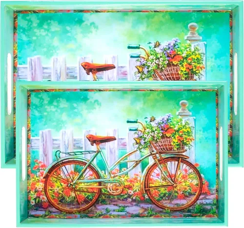 Miniatura 10 de Crocon Juego de 2 bandejas rectangulares decorativas con estampado esmaltado de Buda, color negro
