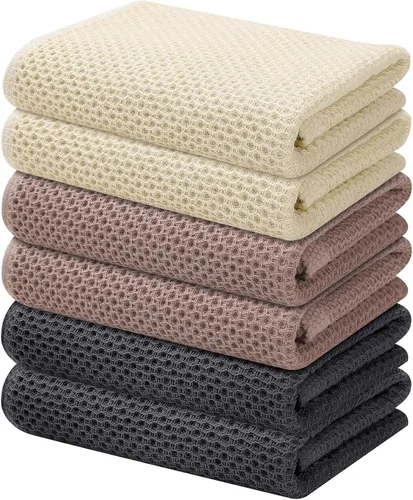 Miniatura 17 de Kitinjoy - Paños de cocina de 100 % algodón, tela de tejido gofrado, paño de limpieza ultrasuave, absorbente y de secado rápido. Gris Oscuro