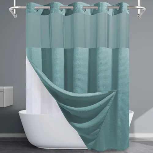 Miniatura 40 de EUTXL Cortina de ducha beige sin gancho con forro a presión, cortinas de ducha de tejido gofre de 230 GSM para baño, 54 pulgadas de ancho x 80