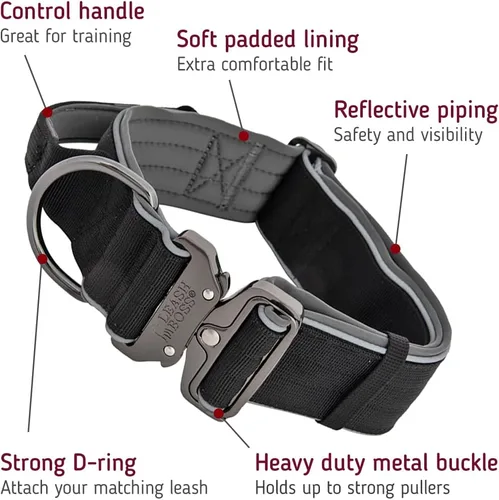 Miniatura 3 de Leash Boss Collar táctico para perro – Collar de perro con asa resistente ajustable militar K9 collar con hebilla de liberación rápida y asa