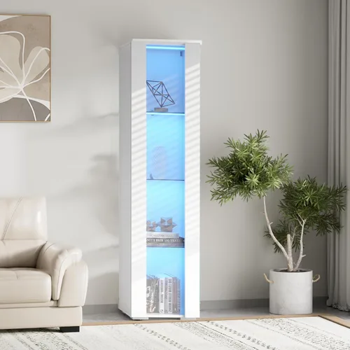Miniatura 10 de Gabinete de pantalla LED de 67 pulgadas con 4 estantes de vidrio y 1 puerta, gabinete de almacenamiento moderno de la colección Curio, estantería