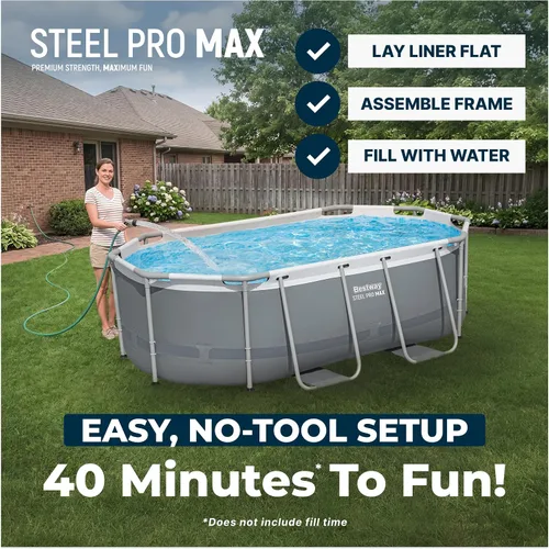 Miniatura 5 de Bestway Steel Pro MAX - Juego de piscina sobre el suelo (10 pies x 6 pies 7 pulgadas x 33 pulgadas), incluye bomba de filtro de 330 galones por