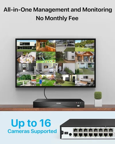 Miniatura 7 de ZOSI Grabadora de video en red 4K, 32 canales, 16 puertos, 8 MP, sistema de vigilancia PoE NVR de doble disco, solo compatible con cámara