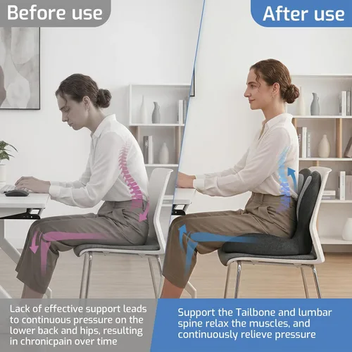 Miniatura 4 de Cojín de asiento de espuma viscoelástica, ergonómicos ortopédicos para alivio del coxis, ciática y dolor de espalda, alivio de presión con almohada