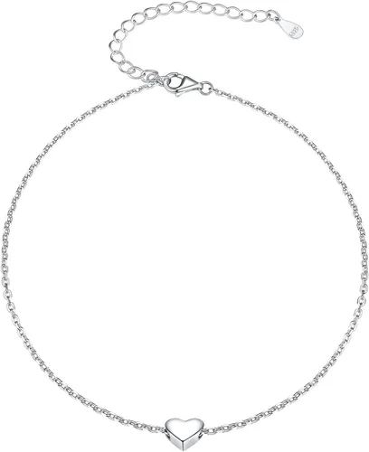 Miniatura 9 de Silvora Tobillera de plata de ley 925 para mujeres y hombres, tobilleras de corazón de eslabones cubanos para mujer, tobillera de playa con caja