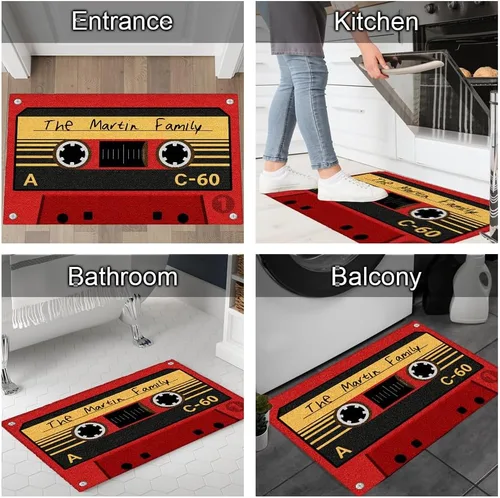 Miniatura 6 de ENCYCOM Tapete de puerta de casete personalizado con nombre de la familia, tapete familiar personalizado para entrada en interiores y exteriores