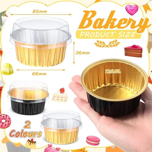 Miniatura 3 de 200 tazas de papel de aluminio para hornear cupcakes de 4.2 onzas, moldes desechables para cupcakes, moldes de postre con tapas, mini recipientes