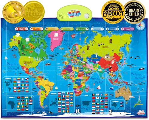BEST LEARNING i-Poster My World Interactive Map - Juguete educativo para niños de 5 a 12 años, juego de aprendizaje de geografía como regalo de
