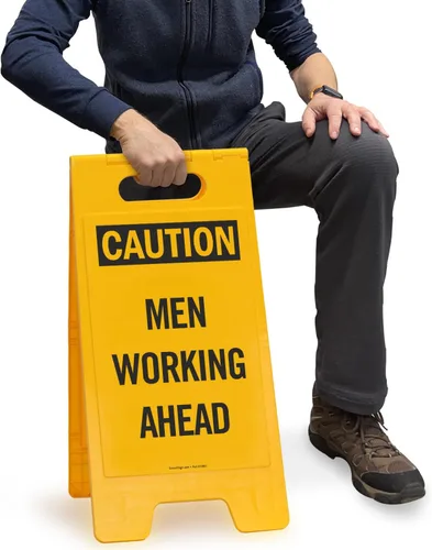 Miniatura 4 de SmartSign Letrero plegable de dos caras con texto en inglés "Caution - Men Working Ahead" de 25 x 12 pulgadas, plástico de polipropileno impreso