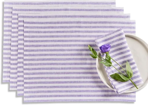 Miniatura 22 de Solino Home Amalfi - Manteles individuales a rayas, de 14 x 19 pulgadas, juego de 4 unidades, tela natural, lino europeo, 100 % lino puro, hechos a