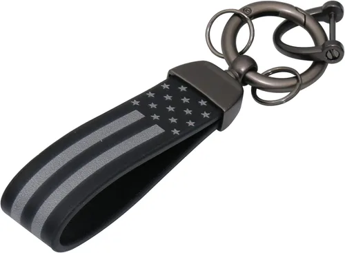 Llavero de metal con bandera americana de EE. UU. en negro con anillo de aleación de zinc - Compatible con camiones, Chevrolet, Ford, Jeep, Dodge -
