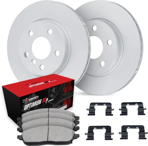 R1 Concepts Frenos y rotores delanteros, accesorios incluidos, kit de pastillas de freno y rotores delanteros Optimum OEp | Compatible con Audi A6,