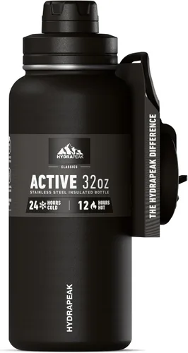 Hydrapeak Botella de agua deportiva aislada con tapa para beber y popote, a prueba de fugas y derrames, mantiene las bebidas frías durante 24 horas,