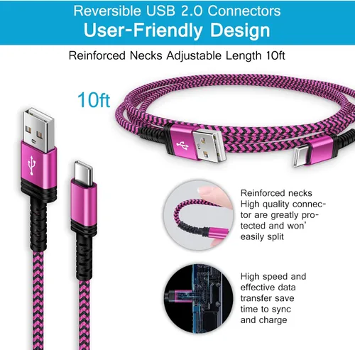 Miniatura 2 de Cable USB tipo C para iPhone 15 de carga rápida, cable USB A a USB C de 10 pies de largo de carga rápida para iPhone 17e 17 16 15 Pro Max Plus 16e
