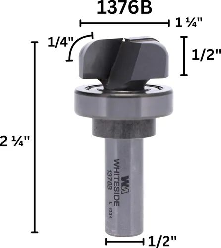 Miniatura 2 de Whiteside 1376B - Broca para enrutador con forma de cuenco y bandeja: diámetro de corte de 1-1/4 pulgadas, vástago de 1/2 pulgada, longitud de corte