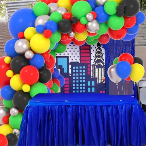 Miniatura 4 de Kit de arco de guirnalda de globos de color rojo, azul, amarillo, verde, negro, plateado, 127 unidades, rojo, verde, azul, amarillo, negro, plateado