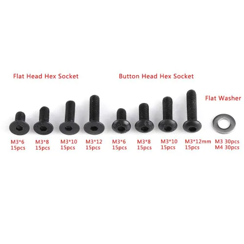 Miniatura 9 de Tornillo de cabeza plana, 180 tornillos de cabeza de botón plano M3 hexagonal y arandelas M3/M4 Kit surtido de tornillos de tuerca hexagonal