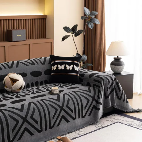 Miniatura 24 de Handontime - Funda de sofá de felpilla para perros y mascotas, estilo bohemio, sofá modular en forma de L, sofá 3 cojines, 71 x 118 pulgadas, negro