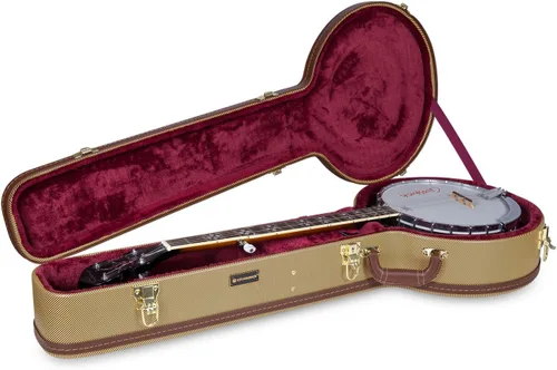 Estuche de banjo de madera Crossrock se ajusta a estilos de resonador de 5 cuerdas - Cerraduras de acero inoxidable, forro de esponja, espacio de